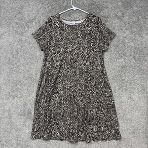 Old Navy Dress 1X Plus Leopard Trapeze Swing Floral Grandmacore Boho Stretch